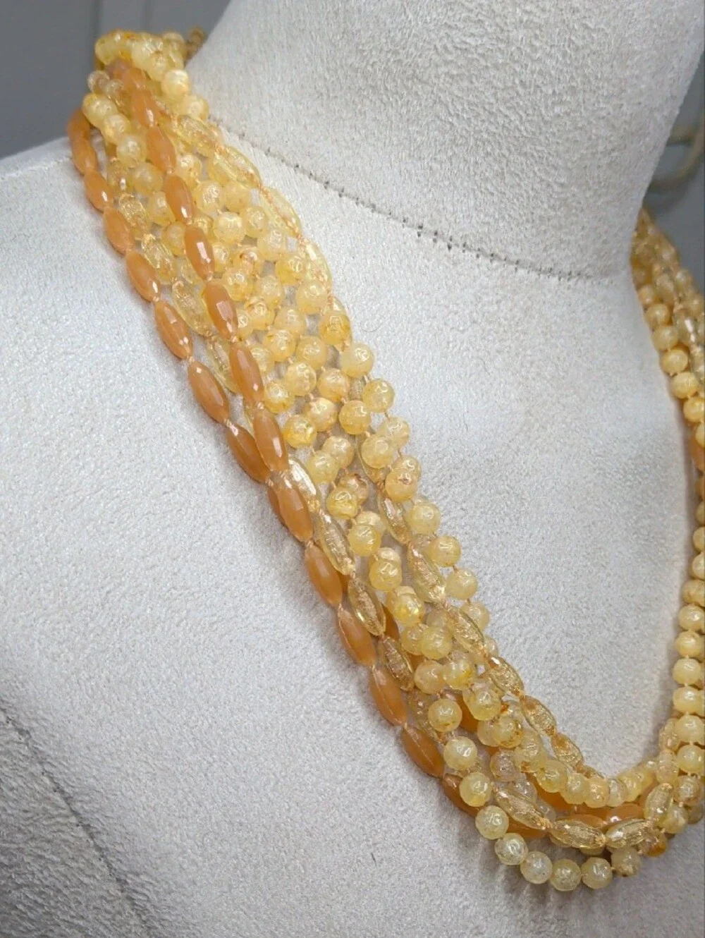 Vintage 50s Necklace Multistrand Tan Cream Decorative Closure Elegant MCM